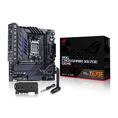 ASUS ROG CROSSHAIR X670E GENE Gaming Mainboard Sockel AMD AM5 (Ryzen 7000, micro-ATX, DDR5 Speicher, 3x M.2, USB 3.2 Gen 2x2, 2x USB 4, PCIe 5.0, WiFi 6E, Aura Sync)