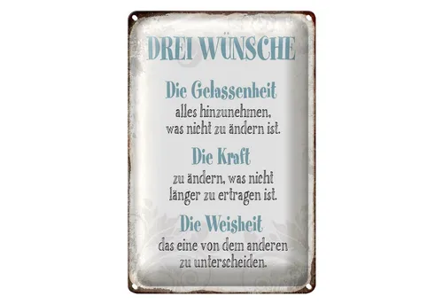 Roomando Metallschild Spruch 12x18cm 3 Wünsche Gelassenheit Kraft