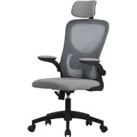 Ergonomischer Chefsessel Grau - Drehstuhl für Büro und Home Office - Bürostuhl mit Kopfstütze und verstellbaren Armlehnen, ideal für langen Sitzkomfort. Höhenverstellbar von 45-55 cm, perfekt für individuelles Arbeiten.