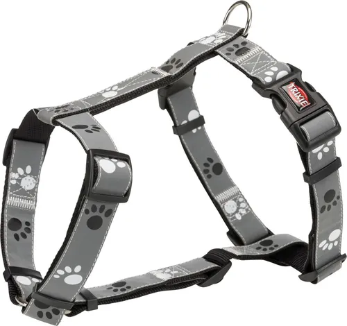 TRIXIE Hunde-Leuchtgeschirr Silver Reflect H-Geschirr - schwarz/silbergrau - 36–40 cm/15 mm, Gurtband