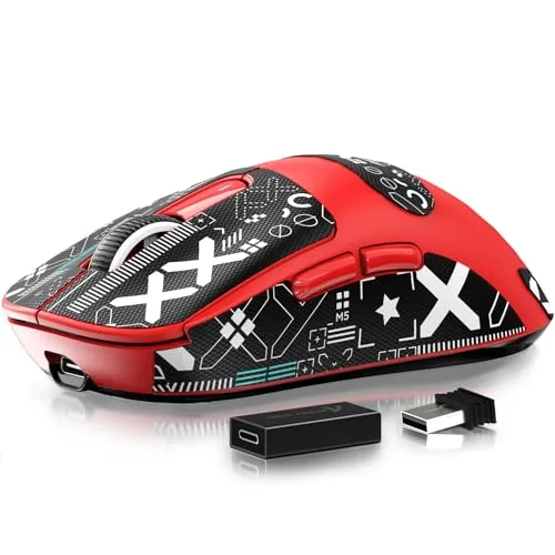 ATTACK SHARK X3 Pro 4K/8K Hz Maus, 49 g SUPERLEICHT, PixArt PAW3395 Gaming-Sensor, BT/2,4G kabellose/kabelgebundene Gaming-Maus, 6 einstellbare DPI bis zu 26000, 200 Stunden Akku (rot)