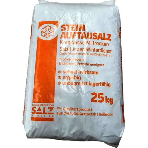 Streusalz 25 kg - Effektiver Winterdienst - Streusalz 25 kg, ideal zur Schneebeseitigung und Glättebekämpfung auf Wegen und Straßen, sorgt für Sicherheit in der kalten Jahreszeit.