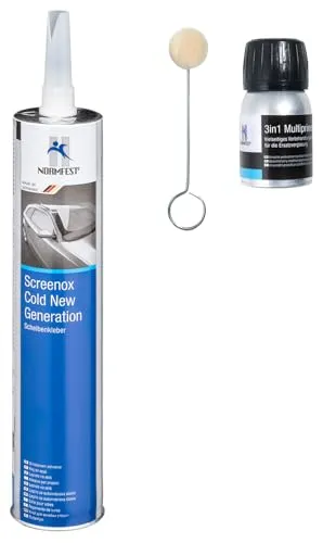 Normfest Screenox Cold Set Scheibenkleber Komplettset 1K PU Kleber mit 3in1 Multiprimer Bürste Kartuschenspitze lösemittelfrei kalt verarbeitbar Kurze Wegfahrzeit antennentauglich Nicht leitend 300ml