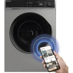 Sharp Waschmaschine ES-PRO814SA-DE, 8 kg, 1400 U/min - Waschmaschine mit AllergySmart-Funktion zur allergenfreien Reinigung und Dampf-Funktion für einfaches Bügeln. Steuerbar per App für maximalen Komfort.