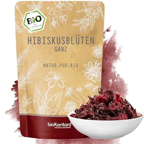 Hibiskusblüten BIO ganz und getrocknet 250g - Premium Hibiskus Tee - Genießen Sie 250g ganze und getrocknete Bio Hibiskusblüten, ideal für aromatischen Tee oder als kreative Dekoration. 100% natürlich und ohne Zusatzstoffe, perfekt für erfrischende Teezubereitungen.