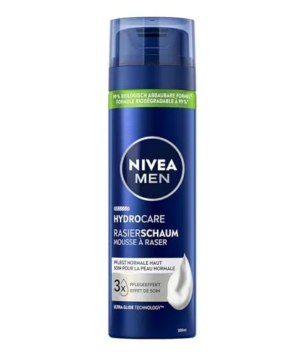 NIVEA MEN HydroCare Rasierschaum 200 ml – Sanfte Pflege für Männer - Erleben Sie eine gründliche Rasur mit dem NIVEA MEN HydroCare Rasierschaum. Seine milde Formel sorgt für ein sanftes Gleiten der Klinge und schützt die Haut. Ideal für eine angenehme Rasur und Pflege.