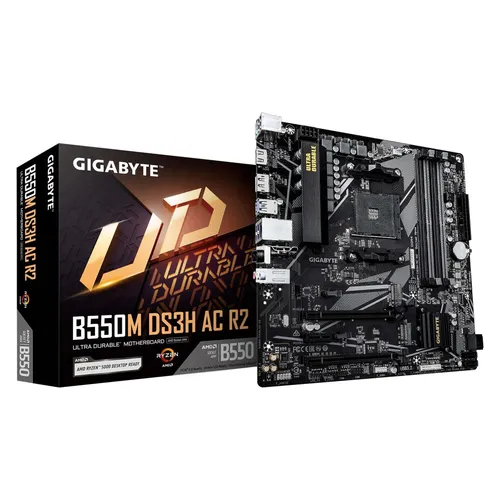 Gigabyte GA-B550M DS3H AC R2 (AM4) - Mikro-ATX Mainboard - Mainboard für AMD Ryzen mit integrierter Wi-Fi 5 Unterstützung und optimierter Kühlung für hohe Leistung.