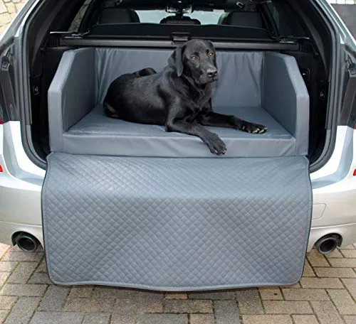 Mayaadi Home Premium Hundebett - 100 x 70 x 38 cm | Hochwertiger Autositz für Deinen Hund | Autohundebett mit Schutzdecke, Kofferraum Bett aus Kunstleder | Travel Grau - M