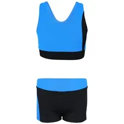 Aquarti Mädchen Sport Bikini - Racerback Bustier & Badehose in Blau/Schwarz (Größe 134) - Stylischer Sport Bikini für Mädchen, ideal für Schwimmtraining und Freizeit. Hochwertiges Material sorgt für einen perfekten Sitz und Bewegungsfreiheit.