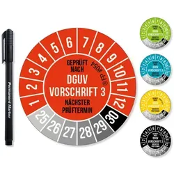 Frank Paperman Aufkleber DGUV V3 Prüfplaketten 20-30 mm Ø inkl. Folienstift, Prüfplaketten, (120tlg), Nächster Prüftermin, UV-beständig, Hohe Klebkraft rot Ø 3 cm