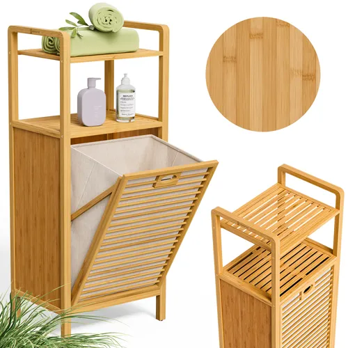 Casaria Wäschekorb 35l aus Bambus - Wäschekorb mit 2 Ablagen, aus hochwertigem Bambus gefertigt, ideal für ein stilvolles Badezimmer und zusätzlichen Stauraum.