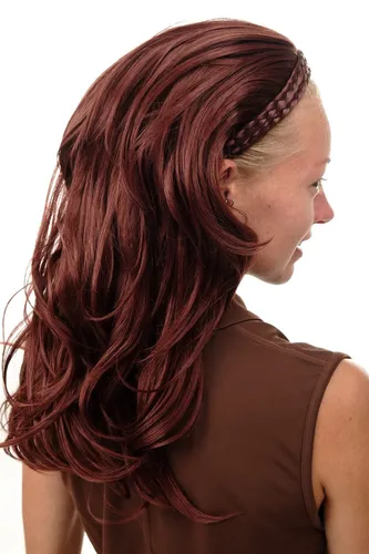 Halbperücke geflochtener Haarreif lang wellig strähnig wetlook braun 90607-35