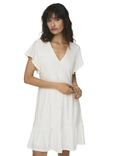 ONLY Minikleid ONLSandra mit Volant in Weiß - Kleid in Größe L, aus 95% Polyester und 5% Elasthan, mit elegantem Volant und normaler Passform, ideal für stilvolle Anlässe.
