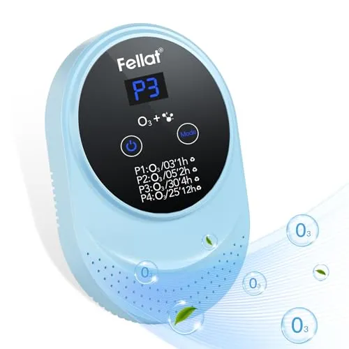 FELLAT Luftreiniger Ozongenerator - Tragbarer Ozonizer für 5-30 ㎡ - Luftreiniger für effiziente Geruchsbeseitigung, ideal für Räume von 5-30 m². Mit geräuschlosem Betrieb und 4 Modi für vielseitige Anwendung, perfekt für Zuhause und unterwegs.