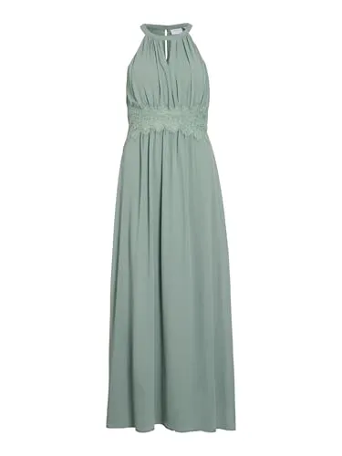 Vila Damen Vimilina Halterneck Maxi Dress - Freizeitkleid für Damen mit elegantem Neckholder, gefertigt aus recyceltem Polyester – umweltfreundlich und stilvoll zugleich!