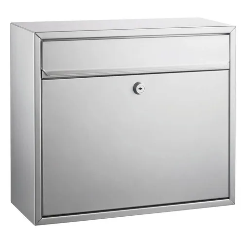 Alco 8601 Briefkasten aus Stahl in Silber - Robuster Briefkasten für Wandmontage, großer Einwurfschlitz für DIN A4 Umschläge, inklusive Zylinderschloss und Befestigungsmaterial.