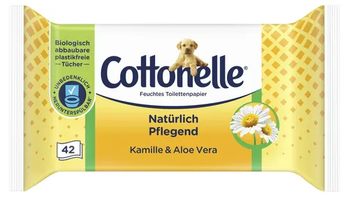 Cottonelle Feuchtes Toilettenpapier mit Kamille & Aloe Vera – 42 Tücher - Sanftes Toilettenpapier für ein angenehmes Gefühl. Mit pflegenden Inhaltsstoffen, ideal für die tägliche Hygiene.