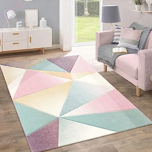 Paco Home Teppich Kurzflor Modern Trendig Pastell Geometrisches Design Inspiration Multi, Grösse:60x100 cm