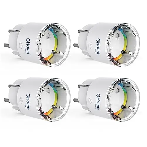 GHome Smart WLAN Steckdose 4er Pack - Kleinste WiFi Steckdose mit Energieüberwachung - Smart & Ferngesteuerte Stecker – Überwachen Sie den Energieverbrauch Ihrer Geräte und steuern Sie diese bequem per App oder Sprachbefehl über Alexa und Google Home.