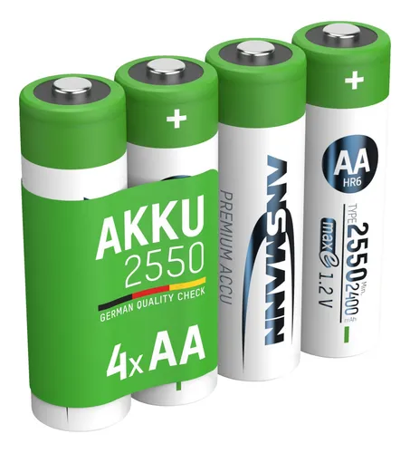 ANSMANN 4er Set NiMH Akku, Nickel-Metallhydrid, 1.2 Volt, 2550 mAh