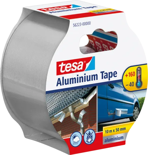 tesa Aluminium Tape Dichtungsband 48 mm x 10 m - Silber - Vielseitiges Dichtungsband aus Aluminium für Innen- und Außenanwendungen. Temperaturbeständig von -40 °C bis +140 °C, ideal zur Abdeckung von Schäden und Abdichtung.