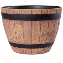 Jinfa Blumenkübel aus Kunststoff im Eichenfass-Design | Ø 38cm x 27cm - Garten-Zubehör im rustikalen Weinfass-Design, witterungsbeständig und vielseitig einsetzbar als Pflanzgefäß oder dekorativer Miniteich für Ihren Außenbereich.