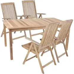 Tischgruppe SOLO 06 5-tlg. - Braun/Naturbelassen - Elegante 5-teilige Tischgruppe aus hochwertigem Teakholz für Garten und Terrasse. Mit großzügigem Tisch und 4 komfortablen Hochlehnern, ideal für gesellige Runden im Freien.