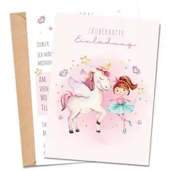 MeinBaby123® Einladungskarten Kindergeburtstag inkl. 10 Umschläge, Kindergeburtstag Jungs und Mädchen, Geburtstagseinladungen Kinder rosa
