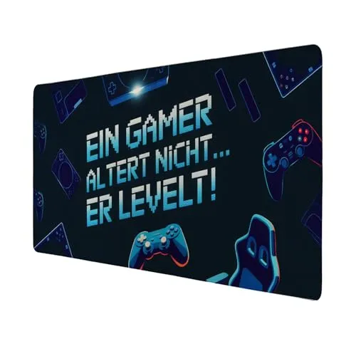 Ein Gamer altert nicht - Er levelt Schreibtischunterlage 69x31cm XXL Mauspad Gaming Controller und Spielkonsole Perfekt für Gaming-Stuhl Mit futuristischem Lichtstrahl
