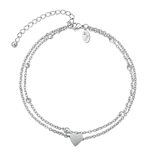 VICKWOOD Fußkettchen für Damen 21cm bis 27cm Verstellabr in Silver Wasserfest aus Edelstahl Fußkette Sommer Schmuck Geschenk für Frauen (Silber-26cm)