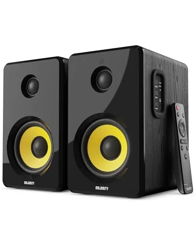 MAJORITY D40X Aktiv Regallautsprecher | 70W 2.0 Bluetooth Lautsprecher - Regal-Lautsprecher mit 70W Leistung und Kevlar-Membran für herausragenden Klang, inklusive Fernbedienung und vielfältigen Anschlussmöglichkeiten für kabelloses Streaming.