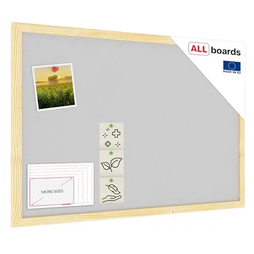 ALLboards Hellgrau Pinnwand mit Holz Rahmen 60x40cm Korktafel Korkwand Pinnwand Kork