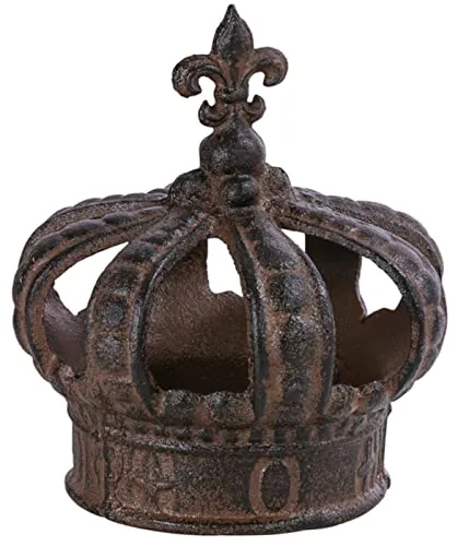 Dehner Dekofigur Krone, nostalgisch, ca. 15 x 15 x 17 cm, Gusseisen, edelrostfarben, Rostbraun