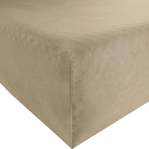 REDBEST Spannbettlaken Denver Elasthan-Jersey-Stretch Taupe 140x200 cm - 160x200 cm - Hochwertiges Spannbettlaken von REDBEST in Taupe, das sich durch seine besondere Weichheit und Elastizität auszeichnet. Ideal für Matratzen bis 25 cm Höhe, bügelfrei und mit langlebigem Rundumgummi für perfekten Sitz.