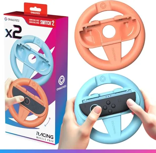 Oniverse 2er-Set Rennlenkräder für Nintendo Switch 2 - Switch 2 Zubehör für Mario Kart, Lenkradhalterungen in Orange und Blau, Intuitiv, SL/SR Tasten zugänglich - Für Joy-Con