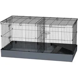 PawHut Kleintierkäfig, Kleintierstall mit Rampe, Trennwand, Nagerkäfig mit abnehmbarem Verdeck, Stoffboden, Kaninchenkäfig für Kleintiere Stahl Schwarz   Aosom
