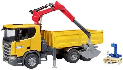 BRUDER Scania Super 560R - Baustellen-LKW mit Kran und 2 Paletten, robust und realitätsnah für kreatives Spielen ab 4 Jahren