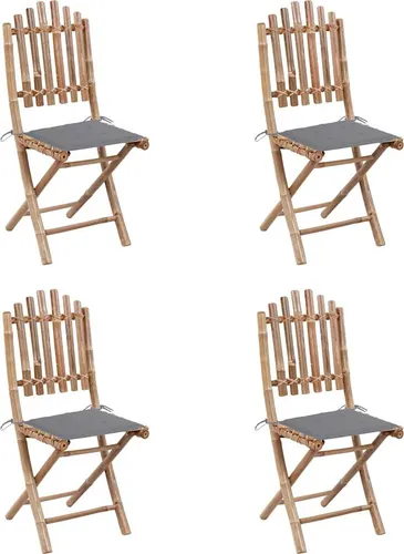 vidaXL 5-tlg. Garten-Essgruppe mit Kissen Klappbar Bambus - Gartenmöbel-Set aus robustem, witterungsbeständigem Bambus, klappbar für platzsparende Aufbewahrung. Inklusive komfortabler, wasserfester Kissen für entspanntes Essen im Freien.