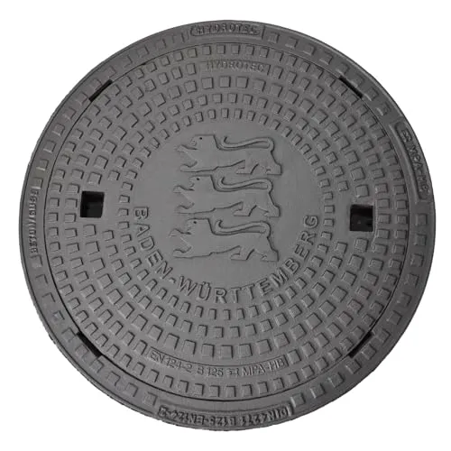 HYDROTEC Schachtabdeckung Länderwappen B125 (Baden-Württemberg) - Baustoffe: Robuste Schachtabdeckung mit Vollgussdeckel, ideal für PKW-Befahrbarkeit und langlebig durch hochwertige Materialien.