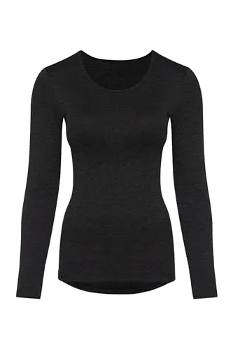 Conta Thermo Langarm Shirt, Longshirt mit natürlicher Baumwolle, wärmende Unterwäsche für Damen, Rundhalsausschnitt, Damenbekleidung, in Farbe Schwarz Melange, Größen: 36/XS - 50/4XL