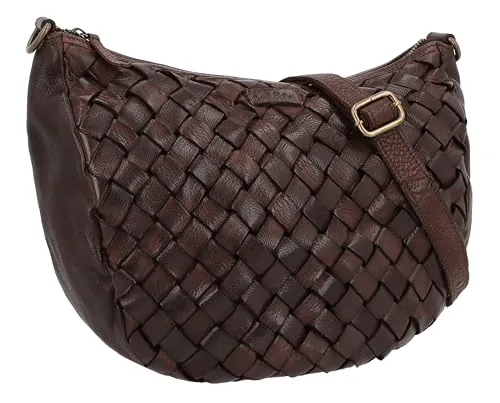 Gusti Leder Umhängetasche Clover - Umhängetasche im rustikalen Flechtdesign, aus robustem Rindsleder, ideal für Alltag und Freizeit mit praktischem Reißverschluss und personalisierbarem Innenpatch.