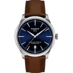 Tissot T-Classic Chemin Des Tourelles Powermatic 80 - Elegante Herrenuhr mit 39mm Gehäuse - Herrenuhren mit blaufarbigem Zifferblatt und hochwertigem braunem Lederarmband, ideal für stilbewusste Männer.
