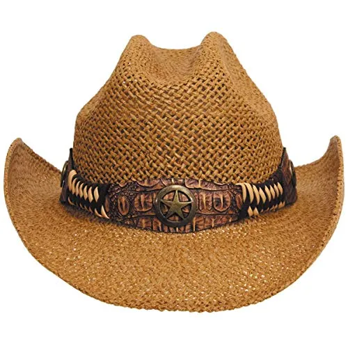 MFH Western Strohhut OneSize (Georgia) - Stylischer Western Strohhut im Cowboy Style, Einheitsgröße 55-61cm, idealer Hitze- und Sonnenschutz – perfekt für LARP, Cosplay, Fasching oder Karneval.