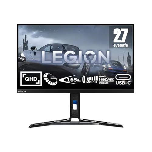 Lenovo Legion Y27h-30 | 27" QHD Gaming Monitor | 2560x1440 | 180Hz | 400 nits | 0,5ms Reaktionszeit | IPS-Panel | USB 3.2 | USB-C | HDMI | DisplayPort | AMD FreeSync | Lautsprecher | 6,8kg | schwarz