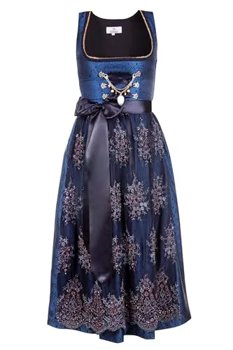 Edelnice Designer Dirndl Josepha mit Spitzen Schürze und Charivari - Elegantes Dirndl für Damen, Gr. 32-56, mit hochwertiger Spitzen-Schürze, bestickt mit Pailetten und Perlen. Traditionelles Design trifft auf moderne Farben – ideal für festliche Anlässe.
