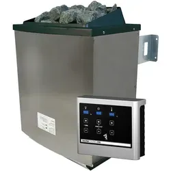 Karibu 9 kW Saunaofen - Anthrazit Sparset mit Steuergerät EASY - Saunaöfen, 9 kW Leistung mit externem Steuergerät EASY, hochwertiger Edelstahlmantel und Diabassteine inklusive für entspannten Saunagenuss.