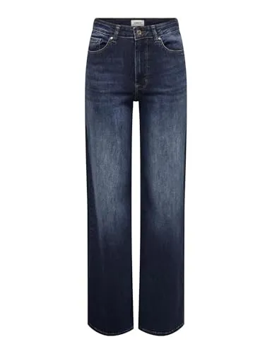 ONLY Weite Jeans ONLMadison - Dunkelblau - Trendige Jeans in unifarbenem Design, ideal für lässige Outfits. Bequemer Mid Waist Schnitt und hochwertige Baumwollmischung für optimalen Tragekomfort.
