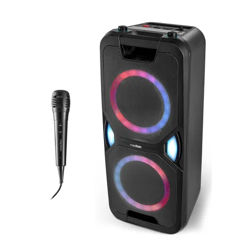Medion Life Bluetooth-Soundsystem (Md44468) - Tragbares Karaoke-System mit Mikrofon, bis zu 15 Std. Akkulaufzeit und individuellen Soundvoreinstellungen