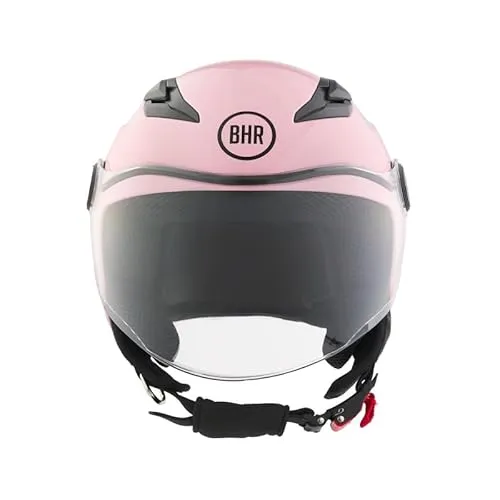 BHR Kinder-Motorradhelm Demi-Jet 838 CHILDREN, Pink - Der BHR 838 CHILDREN ist der ideale Motorradhelm für Kinder, mit ECE 22.06 Zulassung und kratzfestem Visier. Leicht, komfortabel und mit lebhaftem Design für höchsten Spaß beim Fahren!