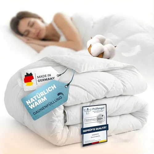 KNERST Ganzjahres Bettdecke 220x240 - Federbettdecke für luxuriösen Schlaf - Bettdecken - Ideal für jede Jahreszeit, mit 90% Federn und 10% Daunen für ein federleichtes Schlafgefühl, waschbar und Oeko-Tex zertifiziert.